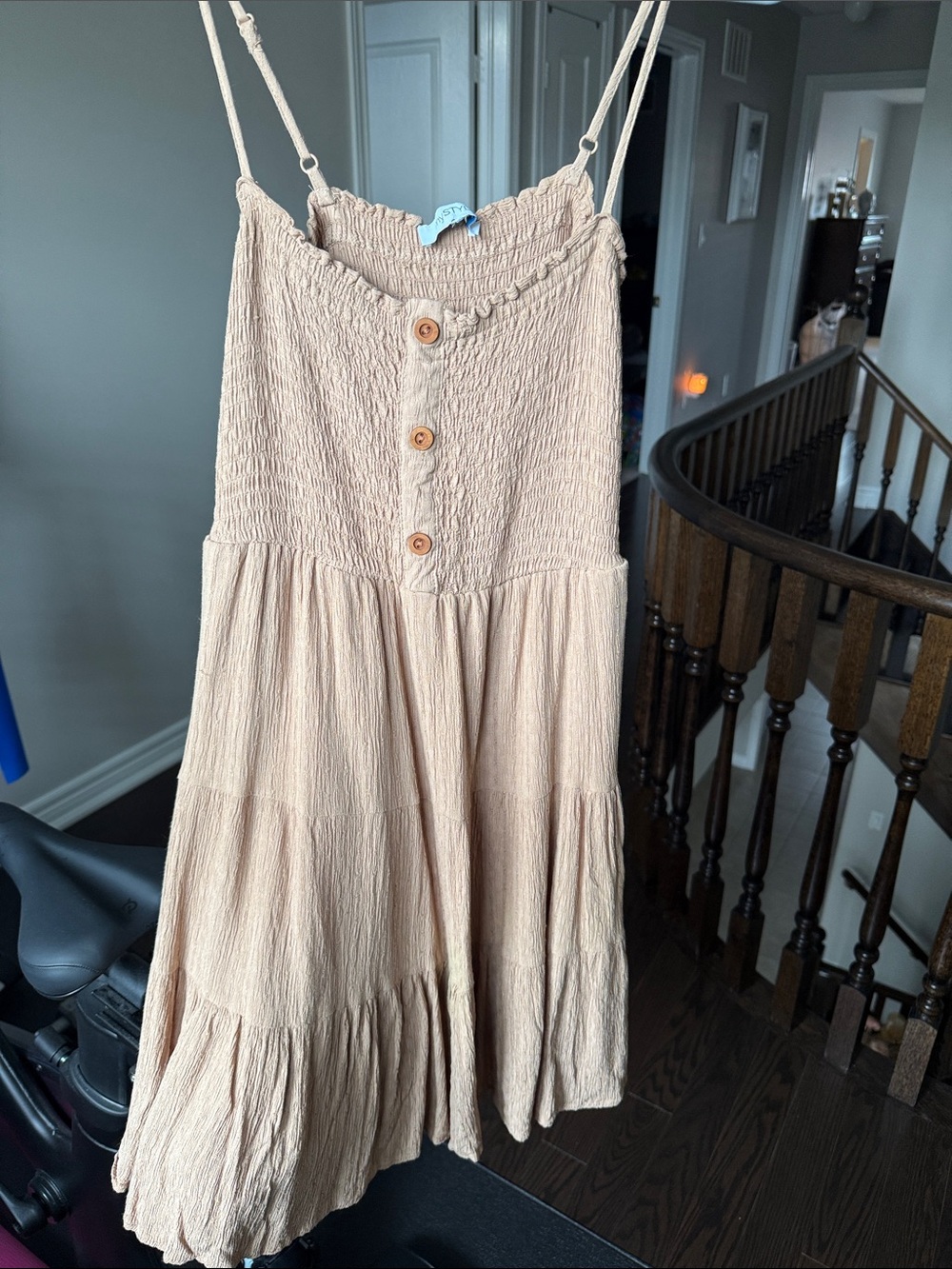 Smocked Tiered Spaghetti Strap Skirt - Cream- size Small